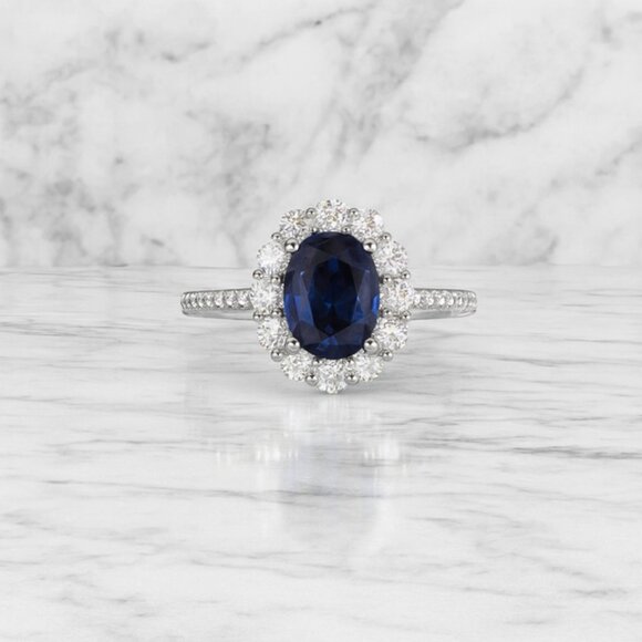 Jewelry - "Diana" Blue Sapphire Halo Ring